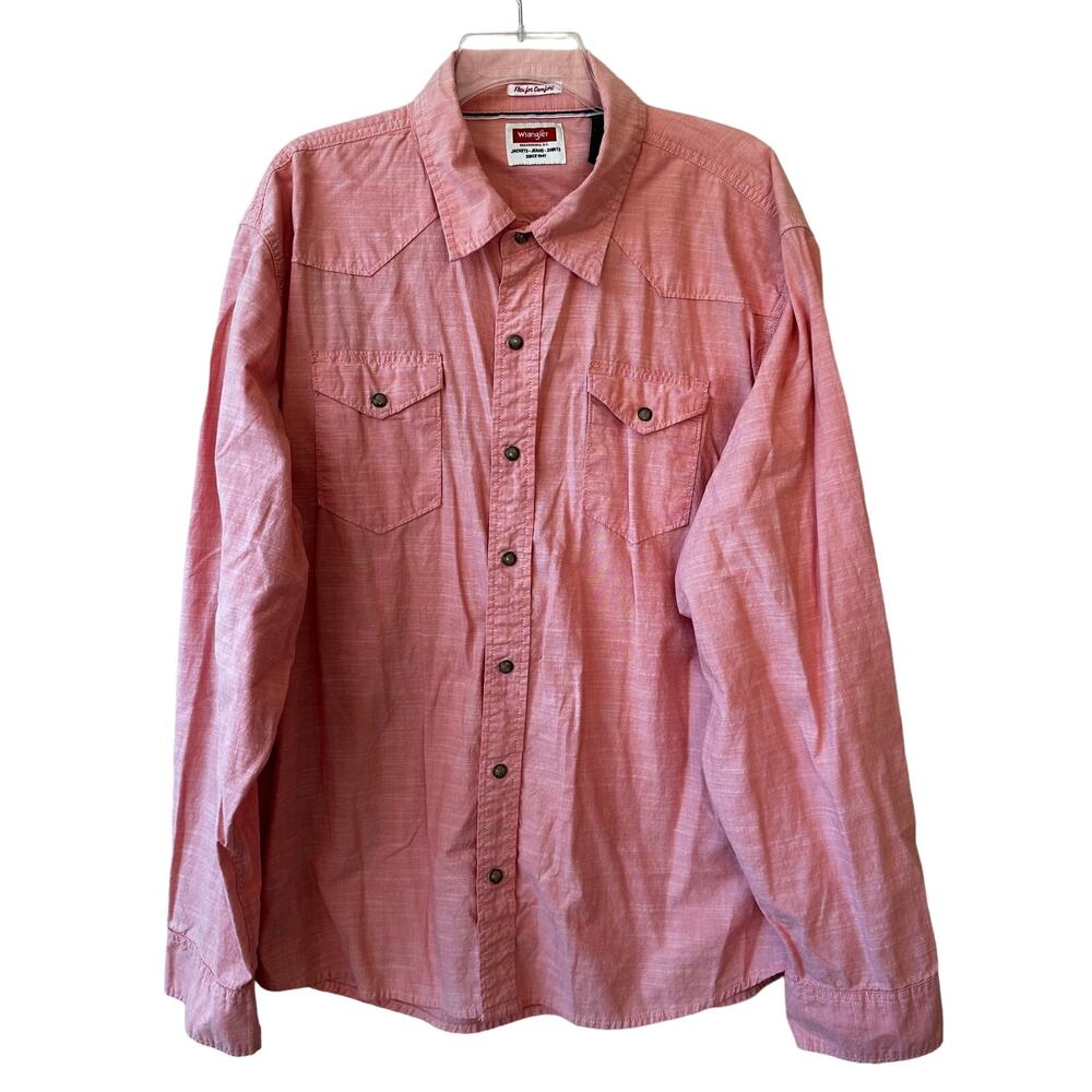 Wrangler Pearl Snap Shirt Flex Comfort Long Sleeve Orange 2XL Western Rodeo